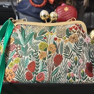 Floral Embroidered Clutch with Gold Accents